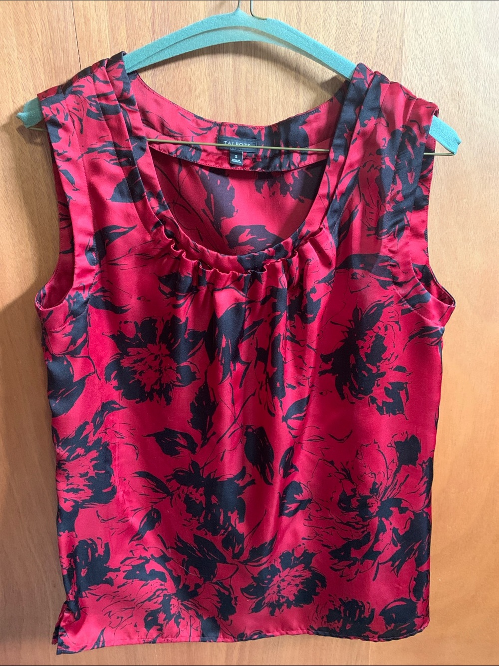 Talbots Red Satin Sleeveless Camisole with Black Floral Pattern